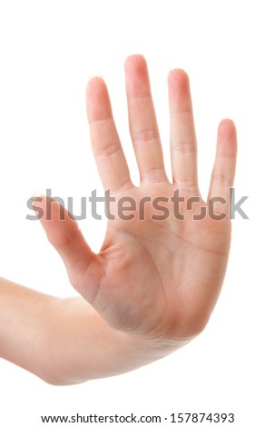 Hand is counting number 5 over white background