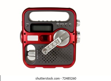 Hand Crank Powered Emergency Radio Isolated Over White Background With Clipping Path At Original Size