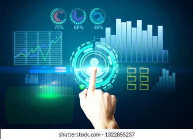 Hand with creative digital interface. Innovation and finance concept.