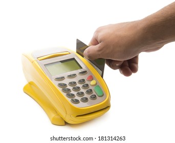 Hand With Credit Card Swipe Through Terminal For Sale