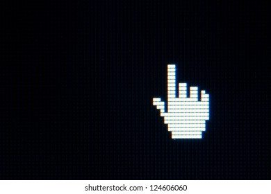 Hand Cursor On Computer Black Screen Stock Photo (Edit Now) 124606060