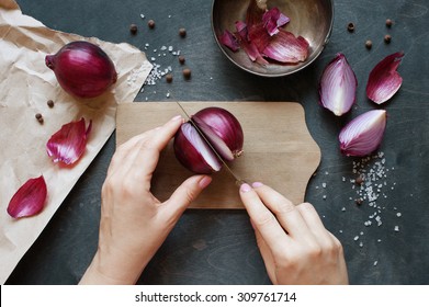 Hand cut red onion