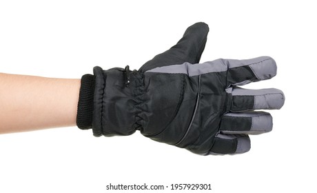 Hand With Dark Winter Gloves Isolated On White