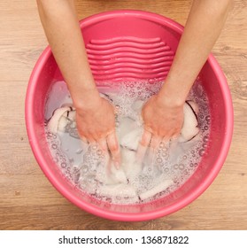 Hand Delicate Washing Of Clothes.