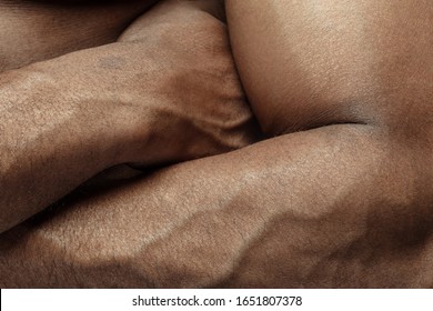 Hand. Detailed Texture Of Human Skin. Close Up Shot Of Young African-american Male Body. Skincare, Bodycare, Healthcare, Hygiene And Medicine Concept. Looks Beauty And Well-kept. Dermatology.