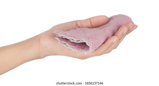 Hand With Dish Towels Isolated On A White Background.