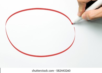 Hand Draw Big Empty Circle With Red Maker Pen On White Background