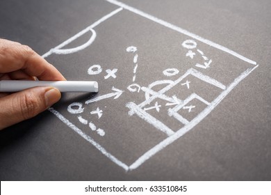 Hand Draw A Game Plan On Chalkboard