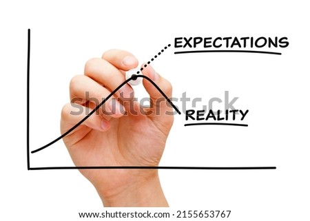 Hand drawing business graph about the difference between the reality and expectations. Disappointment, risk, or awareness concept.