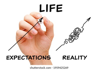 Hand drawing concept about the difference between the life expectations and the reality. 