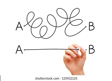 Hand Drawing A Concept About The Importance Of Finding The Shortest Way To Move From Point A To Point B, Or Finding A Simple Solution To A Problem.