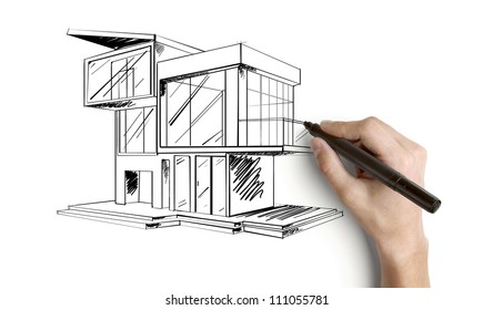 Hand Drawing Cottage On A White Background