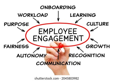 Hand drawing Employee Engagement diagram business concept with marker isolated on white background.