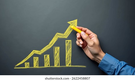 Hand drawing a growing graph representing business success and positive financial growth