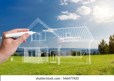 Hand drawing home. Designer concepts. Combination sketching and photo. - Shutterstock ID 546477433