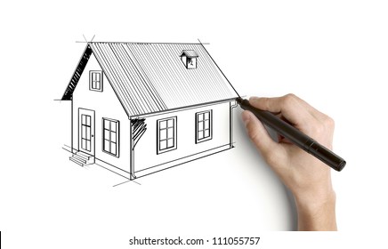 Hand Drawing House On A White Background