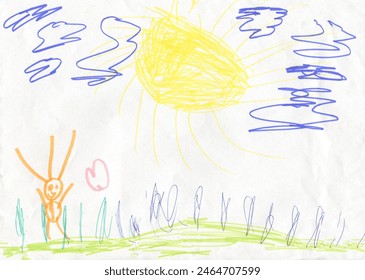 Hand Drawing Summer Garden. Crayon, Pastel Chalk or Pencil Simple Funny Sketch Doodle. - Powered by Shutterstock