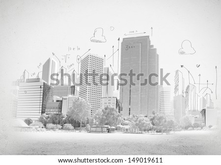 Hand drawing of urban scene. Construction concept