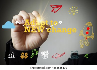 hand drawing and writing ADAPT TO NEW CHANGE , business concept , business idea