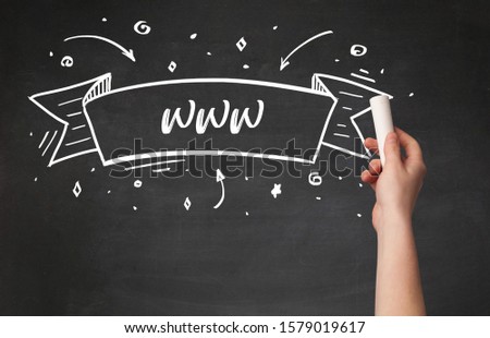Hand drawing WWW abbreviation with white chalk on blackboard