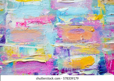 Hand drawn acrylic painting. Abstract art background. Acrylic painting on canvas. Color texture. Fragment of artwork. Brushstrokes of paint. Modern art. Contemporary art. Colorful canvas. Close up.