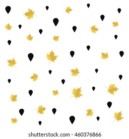 Hand drawn autumn seamless pattern design. Trendy luxury painted print with golden maple leaves and black raindrops. Artistic background for textile, wrapping paper, album and diary fillers, etc. - Shutterstock ID 460376866