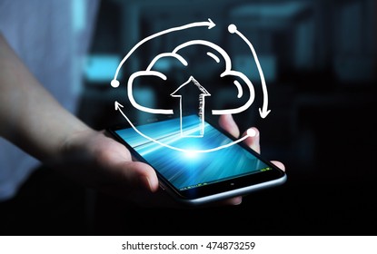 Hand drawn cloud receiving datas from mobile phone
