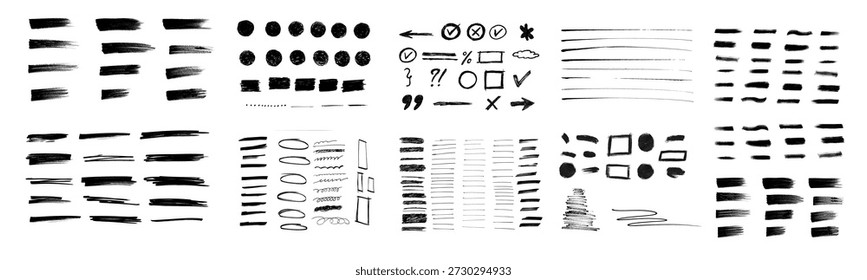 Hand drawn collection of different scribble lines and brush strokes, Marker pen underline and strikethrough strokes