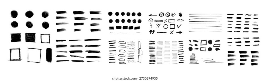 Hand drawn collection of different scribble lines and brush strokes, Marker pen underline and strikethrough strokes