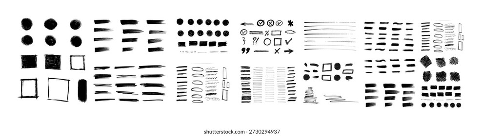Hand drawn collection of different scribble lines and brush strokes, Marker pen underline and strikethrough strokes