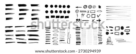 Hand drawn collection of different scribble lines and brush strokes, Marker pen underline and strikethrough strokes