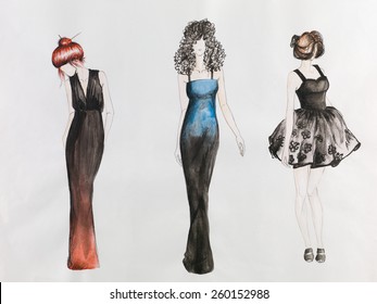 Fashion Designer Dress Drawing With Pencil : Artist with pencil drawing