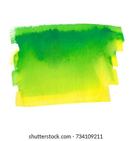 Hand Drawn Green And Yellow Abstract Watercolor Background Isolated On White