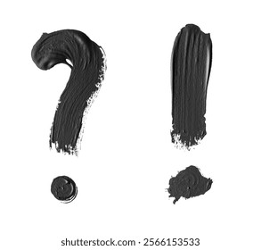 Hand drawn paint black brush stroke question mark and exclamation mark isolated on white background.