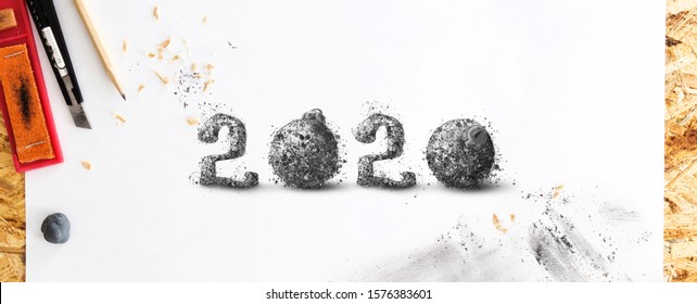 Hand drawn with pencil 2020 number, on white sketching paper, with pencil shavings and smudges. Creative New Year concept. - Powered by Shutterstock