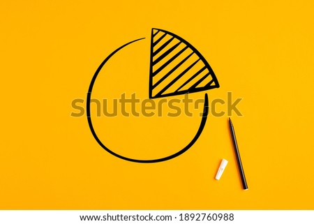 Hand drawn pie chart or diagram with a pen marker on yellow background. Market share or segment concept.

