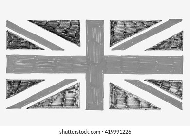 Hand Drawn Stencil Union Jack Flag Of The United Kingdom In Black And White