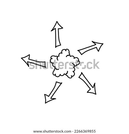 Hand drawn thinking five way direction arrows