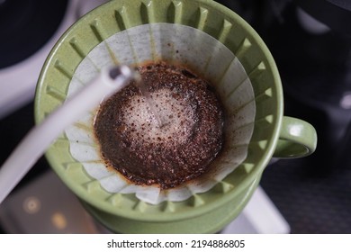 Hand Drip Coffee, Barista Making Drip Coffee. Top View