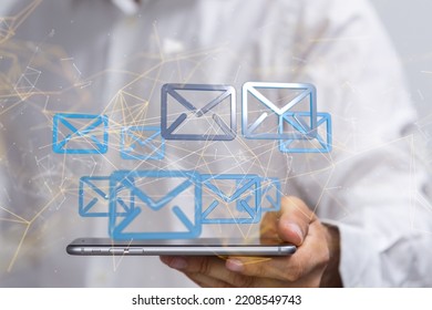 Hand with an email icon 3d - Shutterstock ID 2208549743
