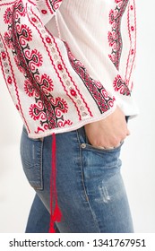 Hand Embroidered Traditional Romanian Peasant Blouse Part Of The Folk Costume