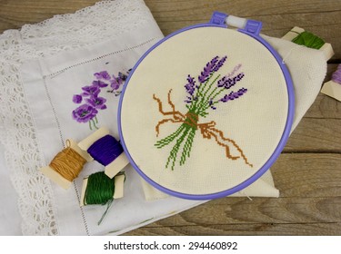 Hand Embroidery On Fabric, Pattern Lavender