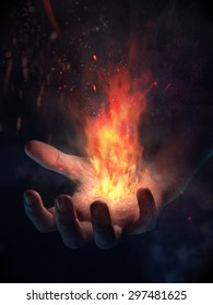 Hand Emitting Energy And Fire