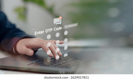 Hand entering OTP code on virtual keypad with fingerprint scanner. Concept of cybersecurity, two-factor authentication, secure login, digital identity, and online safety. - Powered by Shutterstock - Get 15% off with code: PIKWIZARD15