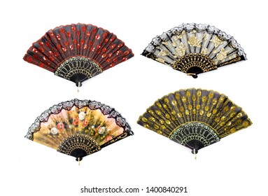 Hand fan collection isolated on white background
