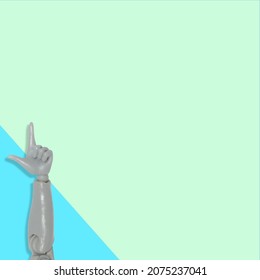 Hand with finger pointing up, on a pastel blue and green background. Concept art. Minimal surrealism. - Powered by Shutterstock