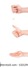 Hand Flipping A Coin On White Background