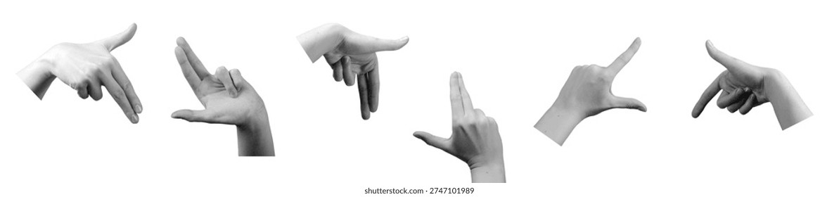 Hand forms framing crop gesture using fingers to outline viewing area against neutral background. Digits create rectangular vision guide for composition control. Photography concept illustrating frame