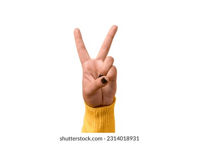 Hand gesture V sign for victory or peace sign isolated on white background