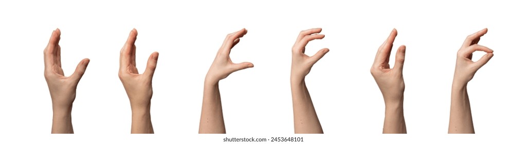 Hand gestures collection. Caucasian woman showing different signs with fingers, palms, arms. Business concept, abstract symbol communication. Isolated icons set on white background. - Powered by Shutterstock